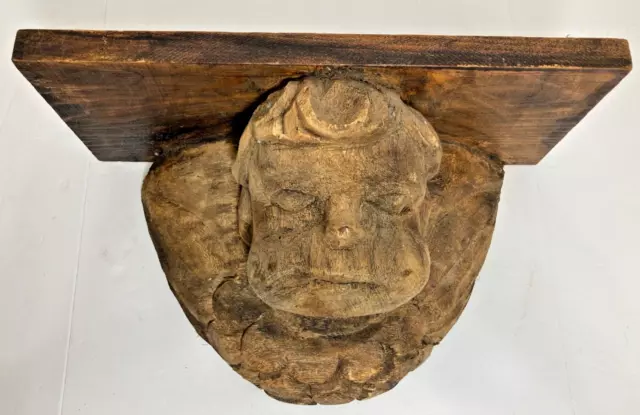 Hand Carved Wood Cherub Angel Wall Shelf Vintage Primitive 13.5"x5.5"