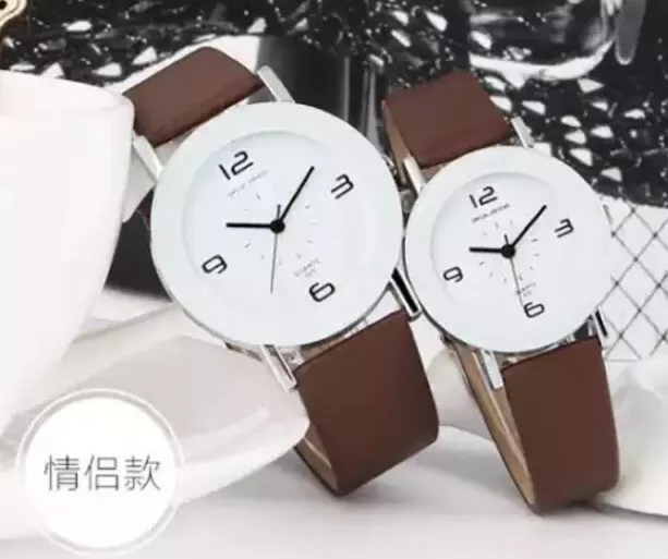 1+1 Couples Watches Man + Woman Quartz Ladies Men’s Leather Strap BROWN UK