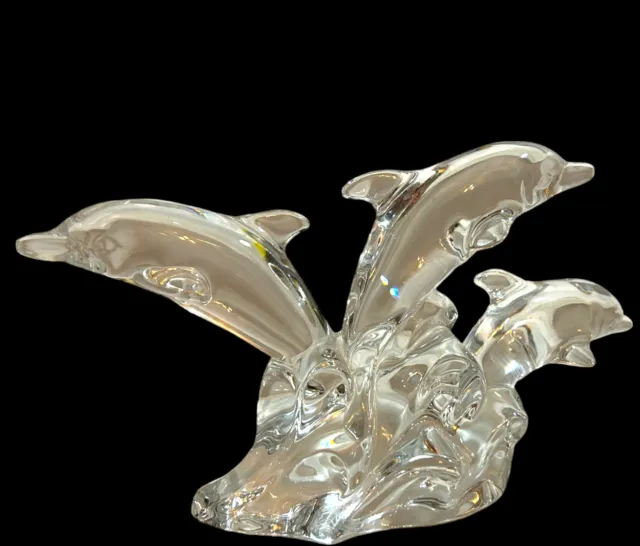 Bottle nose Dolphins Figurine Crystal d  Arques Pod jumping waves  EUC 10” VTG