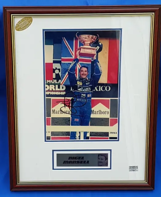 Formula One Driver Nigel Mansell Hand Signed Framed Photograph With COA 49x 39cm