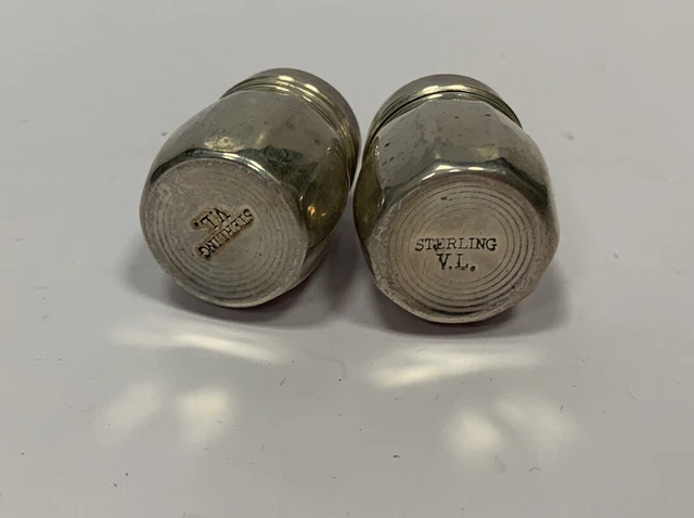 Salt & Pepper Shaker Set Sterling Silver Miniature Mini VL Signed 1.5" Petina
