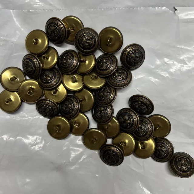 Vtg Metal Brass? Buttons Lot Of 36 Puff Crown Wings 7/8” Shank