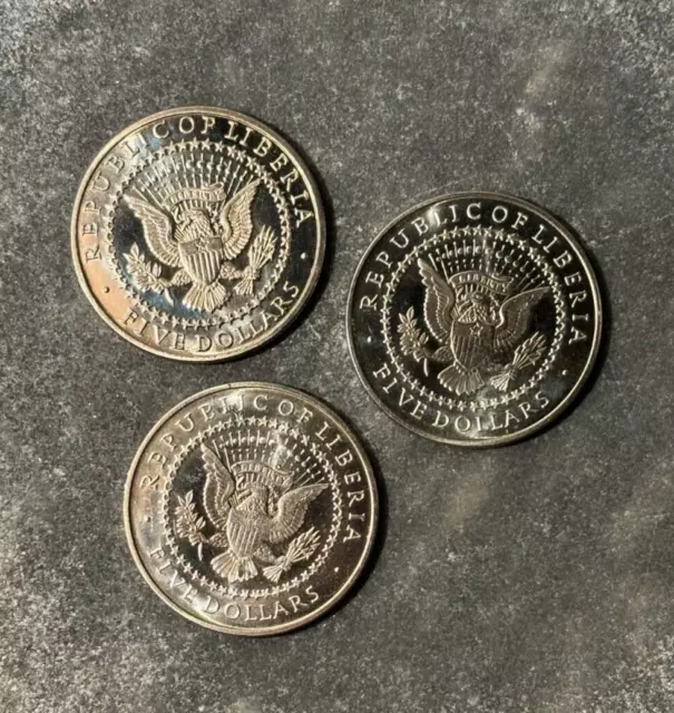 Lot of 3 - 2000 Liberia Five Dollar Coins - Washington Madison Adams