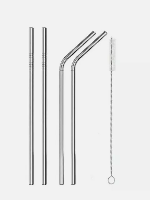 4 X Metal Straws Reusable Colour Stainless Steel Drinks Straws Party Free Brush