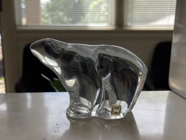 Hadeland Glass Crystal Polar Bear Handmade Paperweight Figurine Norway 120mm