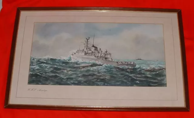 HMS Antelope (F170) Watercolour Painting – Falklands War, Royal Navy Frigate