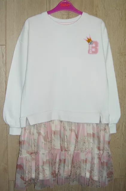 Ted Baker Girls White Pink Print Jersey Jumper Dress Age 10 140cm