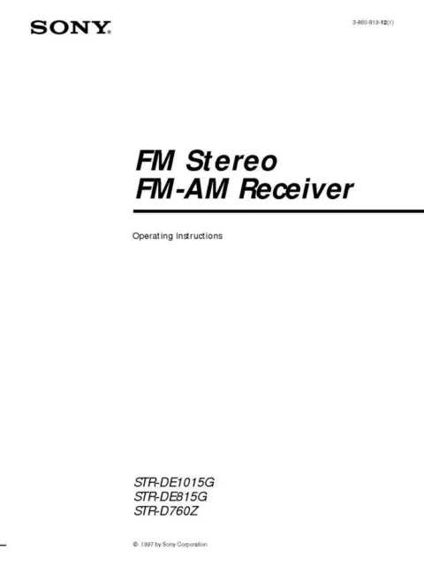 Sony STR-DE185 AV Receiver Owners Manual Printed or PDF