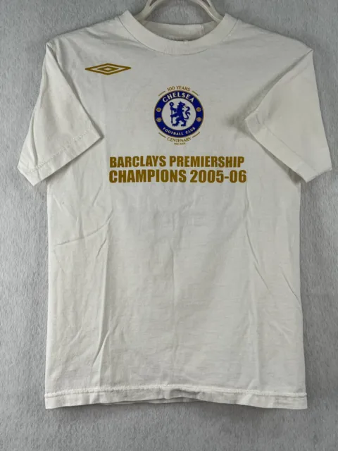 Vtg Umbro "Chelsea EPL Champions 2005-2006" Graphic T-Shirt Solid White Mens S