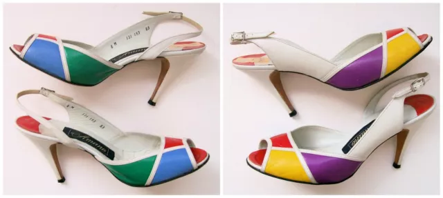 Vintage Geometric Heels Leather Open Toe Amano  Women's 8 Pumps sold as display