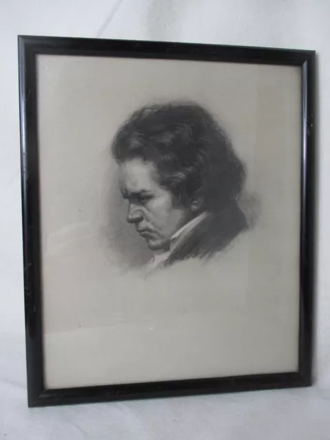 Kohlezeichnung Kunstdruck Portrait Komponist Ludwig van Beethoven M. Wulff alt