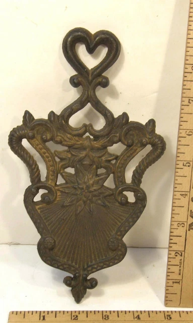 Vintage 9" Cast Iron Decorative Footed Trivet Edelweiss Star Flower & Heart