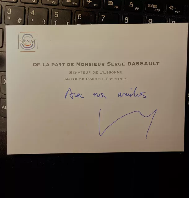 Carte De Visite Serge Dassault (Sénat Aviation Corbeil) Avec mot manuscrit