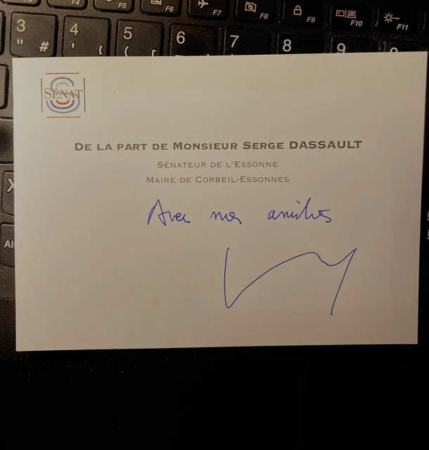 Carte De Visite Serge Dassault (Sénat Aviation Corbeil) Avec mot manuscrit