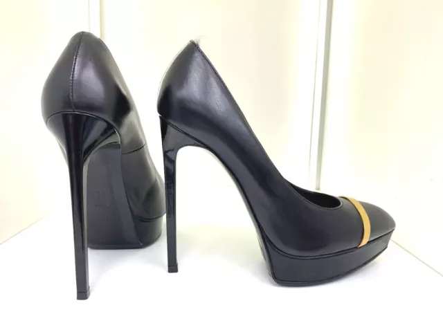 YSL pointy black gold 38 14cm Yves Saint Laurent Sexy pumps fetish high heels