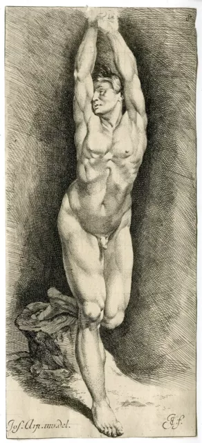 Antique Master Print-MALE NUDE FIGURE-Bisschop-c.1668