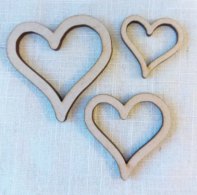 Wooden Hollow Hearts Craft Shapes Embellishments Blank Laser Cut Decorations MDF