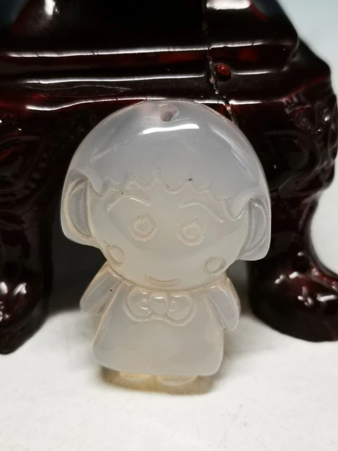 Old Quality Exquisite Natural White Agate Japanese Anime Sculpture Pendant R21