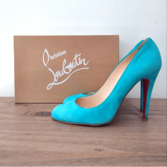 Christian Louboutin Riviera turquoise Ron Ron 100 suede red bottom heels 40/ w9