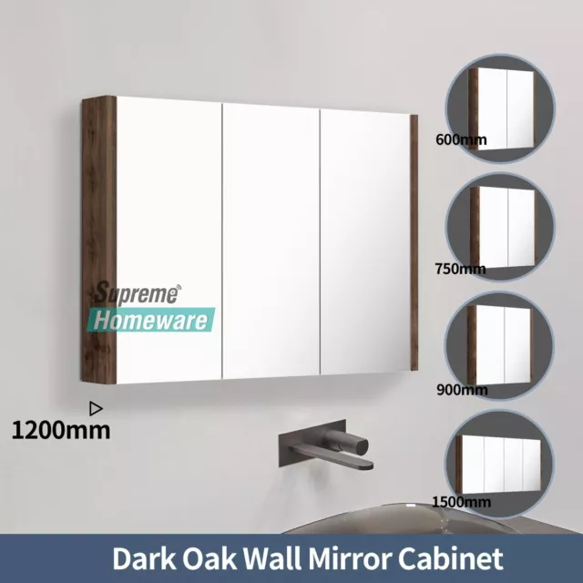 Bathroom Wall Mirror MDF Cabinet Storage Timber Shelf Cupboard Vanity Dark Oak