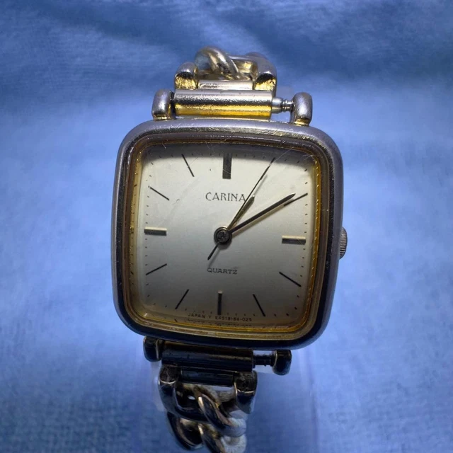 ORIENT CARINA WATCH Gold Plated Square Case Curb Chain Vintage ...