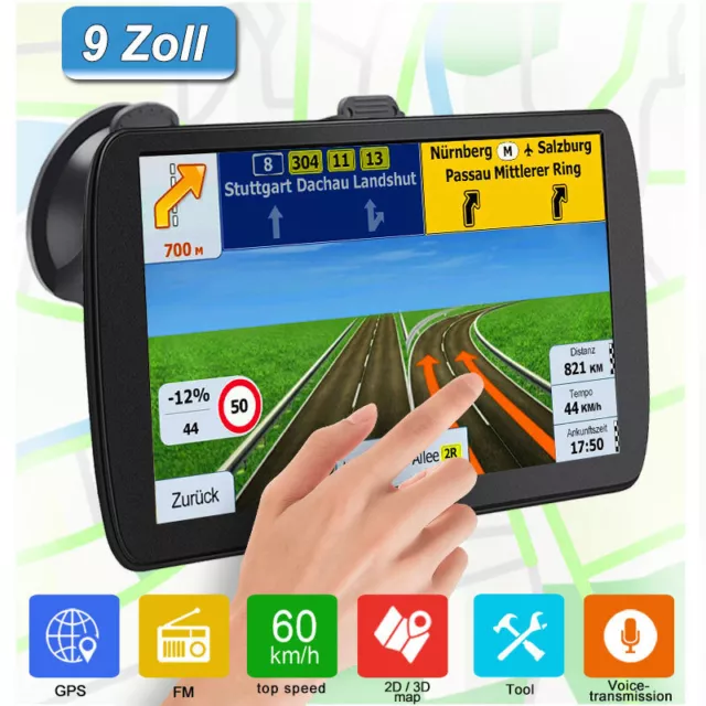9 Zoll PKW LKW GPS Navigation Navigationsgerät Navi DE EU 8GB+256MB 3D Karten