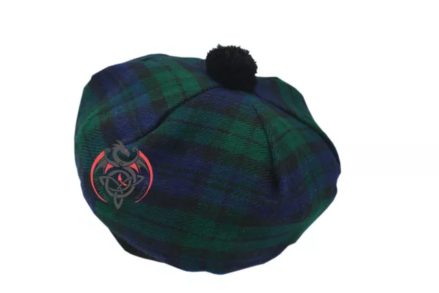 Scottish Black Watch Tartan Tam O' Shanter Hat Acrylic Wool /Tammy Cap One Size