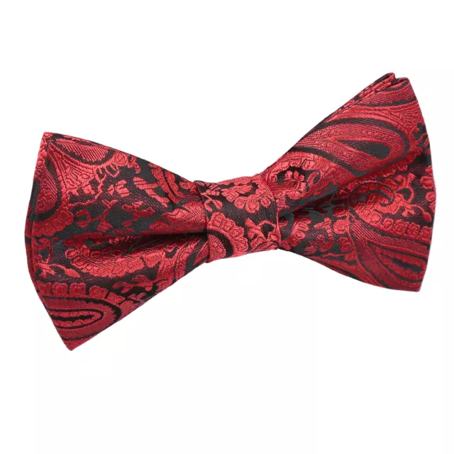 Black Red Mens Bow Tie Woven Floral Paisley Pre-Tied Wedding Bowtie by DQT