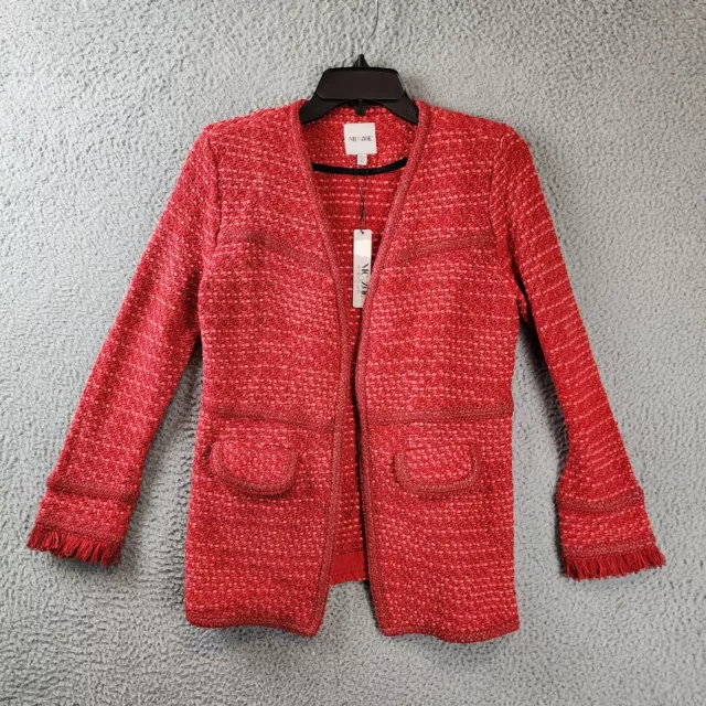 NIC+ZOE Cotton Blend Up Tempo Open Front Jacket Women's XS Red Mix