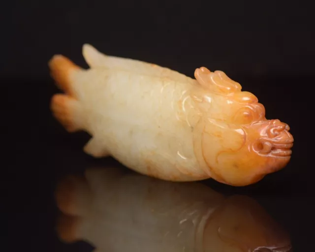 Collection Chinese Natural Hetian Jade Carved Dragon Fish Statue Figurines Art 2