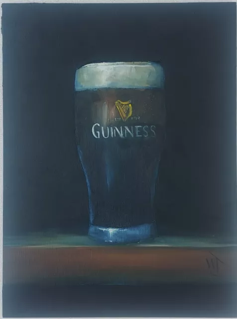 Original Oil Painting William Jamison 8" x 6" Guinness Pint Glass Ireland Irish