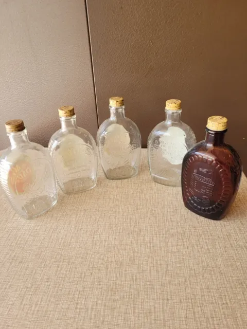 Bicentennial Log Cabin Syrup bottles - 5 Brown 1 Clear Glass 1776 series