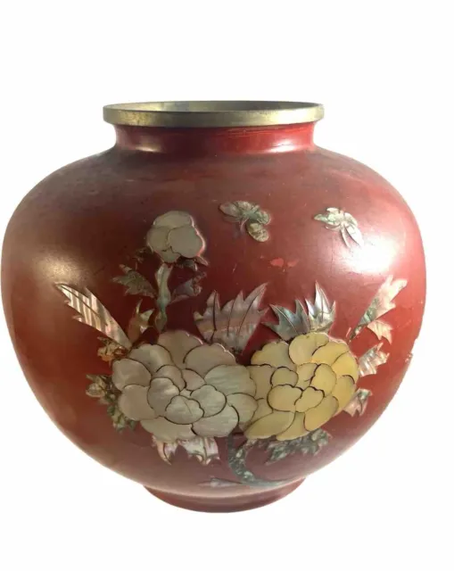 Japanese Cloisonne Enamel Vase Early 20th Century Meiji Antique Mother Of Pearl