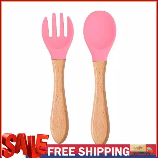 Baby Wooden Silicone Feeding Spoon Toddlers BPA-free Tableware (14)