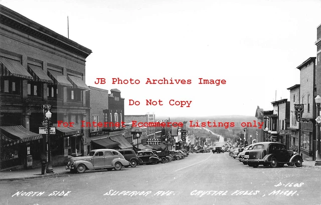 MI, Crystal Falls, Michigan, RPPC, Superior Ave, North Side, 40s Cars,Cook Photo