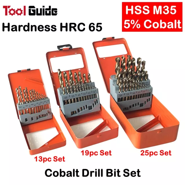 13/19/25 pc 1-13mm HSS Drill Bit Set M35 5% Cobalt Quality Heavy Duty Metal Case