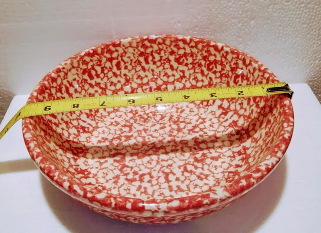 Vintage Gerald E. Henn Pottery Red Cranberry SpongeWare Serving Bowl 9-3/4" x 3"