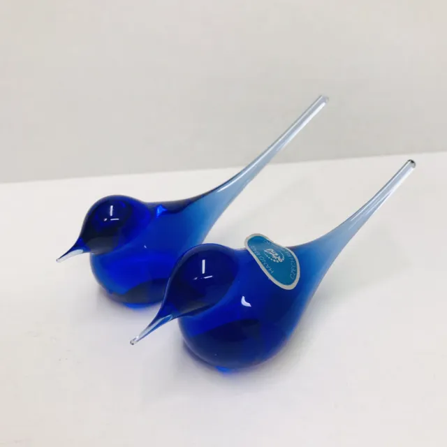 Vintage Art Glass 2 Blue Birds of Happiness Cobalt Figurine Paperweight Czech