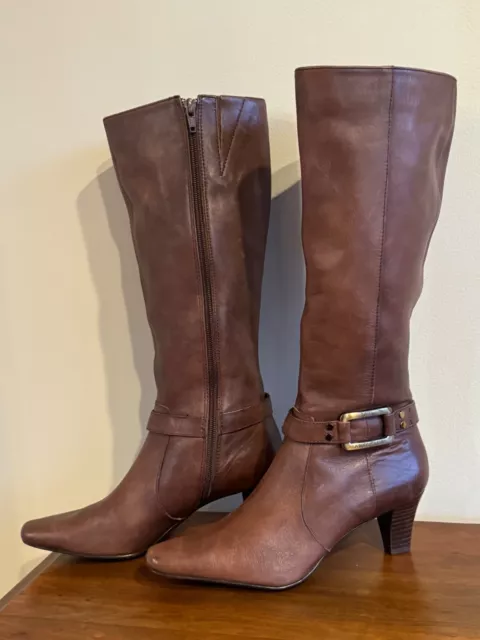 Women's Anne Klein Tall Brown Heel Leather Boots size 5.5 Excellent Condition