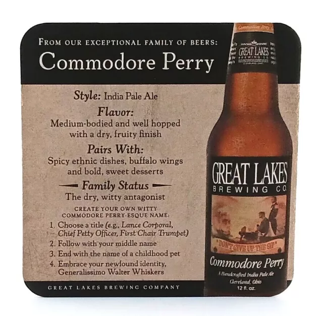 Beer Coaster-Great Lakes Brewing Company Commodore Perry IPA Cleveland Ohio-S452