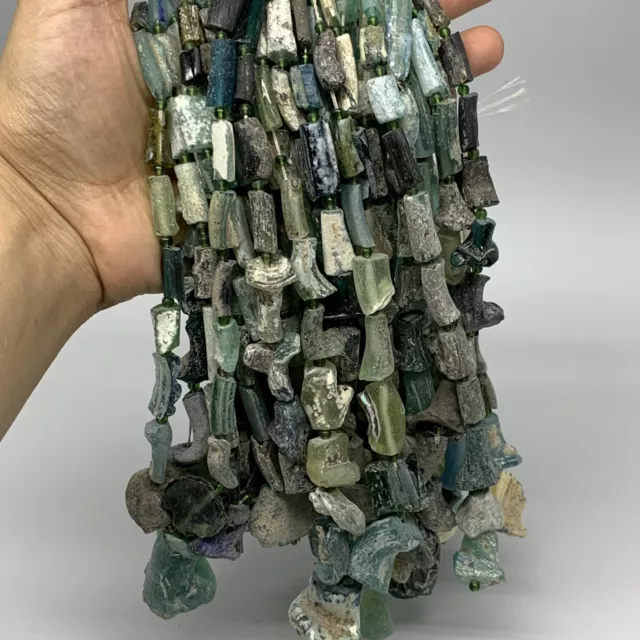 1 Strand,7mm-28mm,15"Ancient Rough Freeform Roman Glass Beads Strand @Afghanista