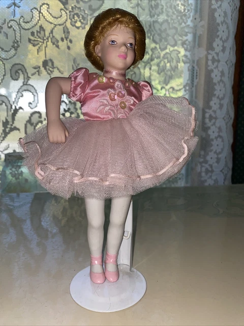 Avon Porcelain Doll Girl Ballerina With Roses Pink Dress with Stand Vintage 1991