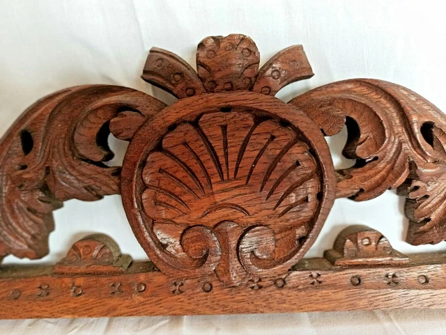 Antique French Wood Carved Oak Pediment Architectural Salvage 2