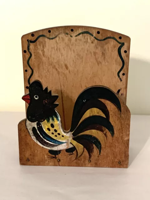 Vintage Woodpecker Wood ware Rooster Chicken Napkin Letter Holder 1950s