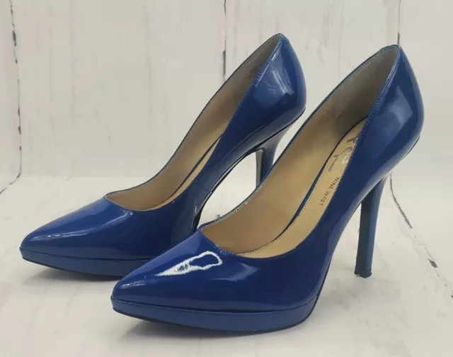 Nine West Love Fury Blue Patent Leather Pointed Toe Pump Heels Size 7.5