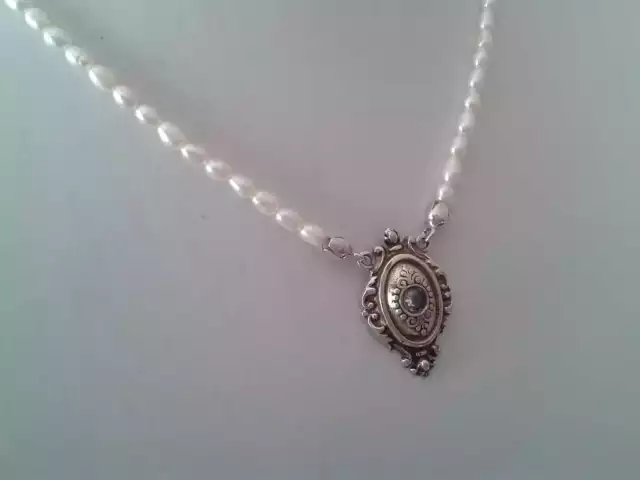 Jugendstil Collier mit Aquamarin und Perlen Halskette Silber Schmuck NEU