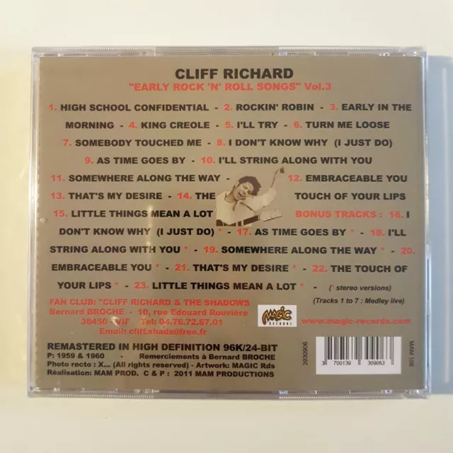 CLIFF RICHARD ♦ New Remastered French CD ♦ EARLY ROCK'N'ROLL #3 (ALBUM +8 BONUS) 2