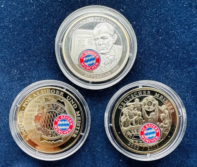 3x Medaille Münze "FC Bayern München" Pokalsieger Deutscher Meister Gründung