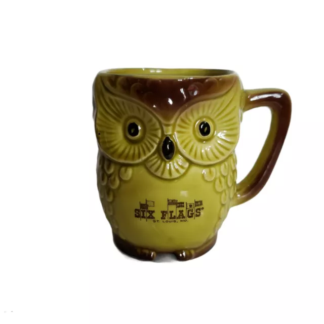 VTG SIX FLAGS Souvenir Owl Coffee Cup Mug St Louis MO Amusement Park