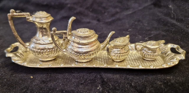 VINTAGE MINIATURE TEA/COFFEE Set on Tray Silver Plate on Metal £10.99 ...